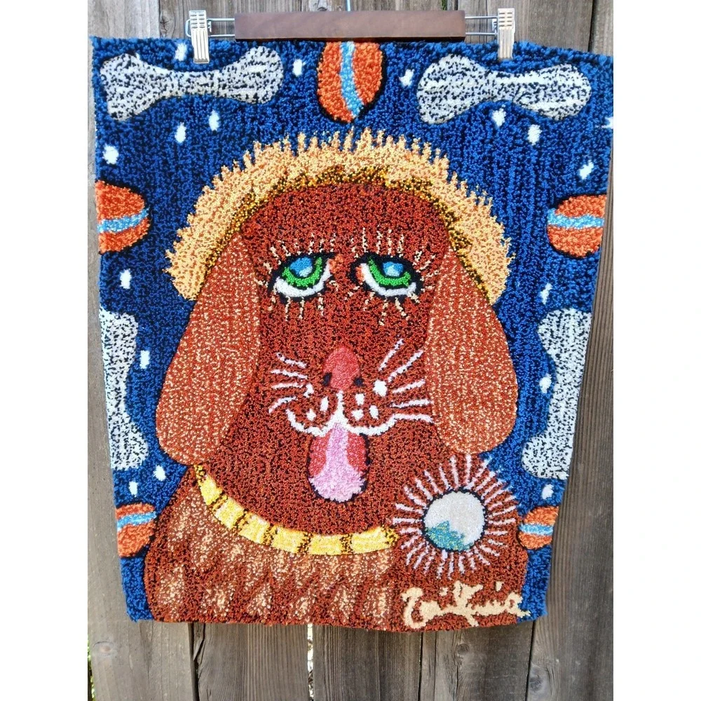 Large Punch‎ Needle Piece Angelic Dog With Halo With Blue Sky